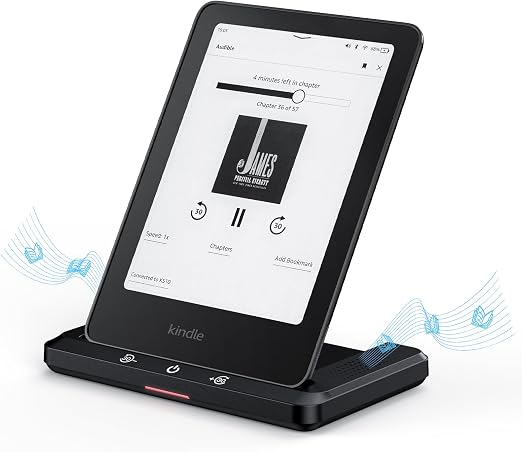 Wireless Charging Dock with Speaker for Audiobook, Wireless Charger Compatible with Kindle Paperwhite Signature Editions 32GB (2022&2024) and Kindle Colorsoft Signature Edition(32GB), iPhone, Samsung