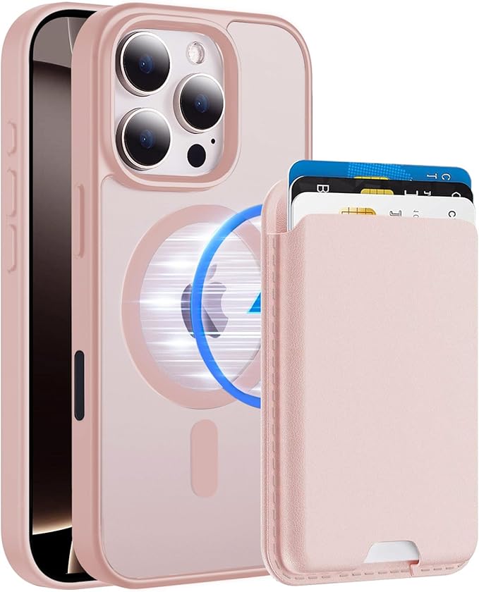 Magnetic for iPhone 16 Pro Case with Detachable Wallet, Compatible with MagSafe, Credit Card Holder with Slim Shockproof Protective Phone Cover, Pink