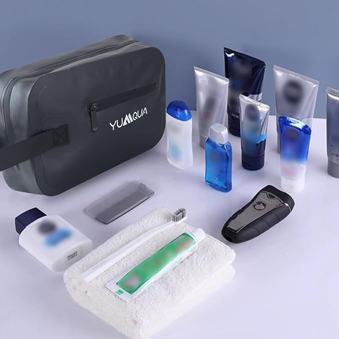 YUMQUA Waterproof Toiletry Bag for Men, PVC Small Waterproof Bag for Travel, Mens Traveling Toiletries Dopp Kit Shaving Pouch Water Proof Organizer Hanging Case for Travel, Gym, Bathroom, Beach