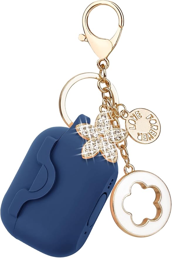 Secure Lock Case for Airpods Pro 2 Case with Cute Bling Keychain, Silicone Protective Case Cover for Airpods Pro 2nd Generation Case Women Girls - Midnight Blue