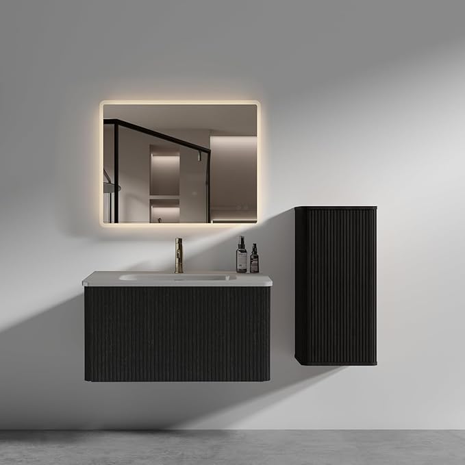 Wall Mounted Floating Bathroom Vanity with Sink Large Storage Modern Design One-Piece Sink Basin Minimalist Cabinet Built-in Overflow for Contemporary Bathrooms