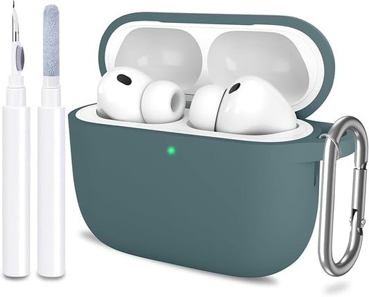 ATUAT for AirPods Pro 3 Case Cover with Cleaner, Protective Soft Silicone Skin with Keychain for Women Men for Apple AirPods Pro 3rd Generation Case(2025), Front LED Visible, Grey Blue
