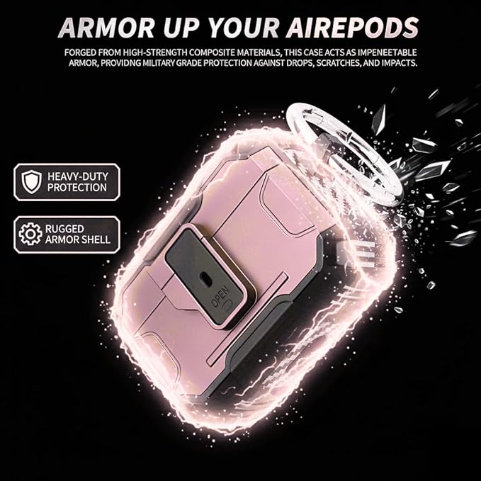 for AirPods Pro 3 Case, Secure Lock Magnetic Lid Cover with Keychain, Military Grade Shockproof Protective Case for Airpods Pro 3rd, Wireless Charging & Front LED Visible, Pink Black