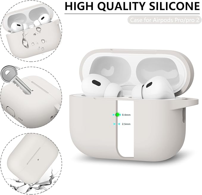 Ljusmicker for AirPods Pro Case Cover with Cleaner Kit,Soft Silicone Protective Cases for Apple AirPod Pro 2nd/1st Generation Case for Women Men,AirPods Pro 2 Case Accessories with Keychain-Stone