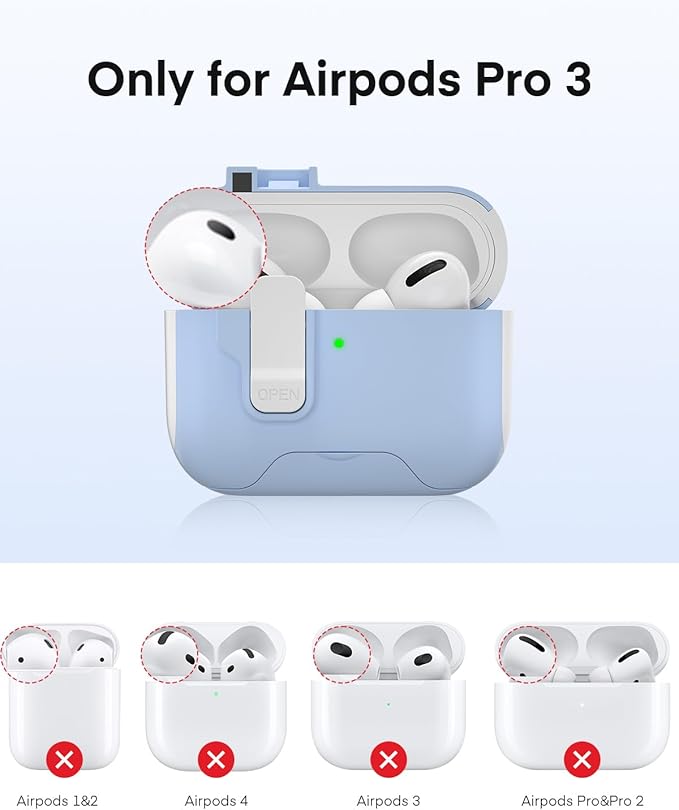 Maxjoy for AirPods Pro 3 Protective Case with Cleaning Kit, Military Hard Case with Lock Shock-Absorbing, White Light Blue