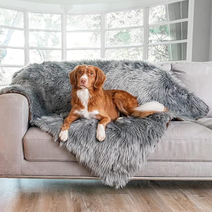 PupProtector Waterproof Throw Blanket for Dogs and Cats, Pet Blanket Cover for Couches, Sofas, Beds, Car Seats, Furniture, Calming Soft Faux Fur, Charcoal Grey, Original (60" L x 50" W)