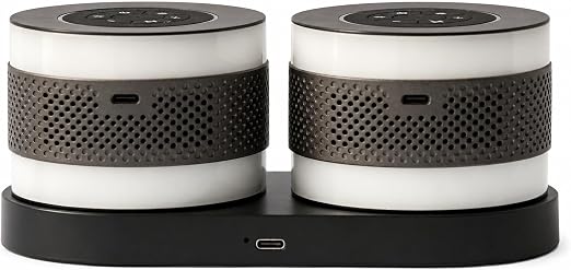 Core Duo Bluetooth Speaker System, Magnetic Modular Portable Speaker, RGB LED Ring Lights, USB-C Charging Dock, Expandable Multi-Speaker Audio
