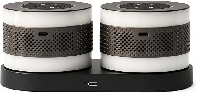 Core Duo Bluetooth Speaker System, Magnetic Modular Portable Speaker, RGB LED Ring Lights, USB-C Charging Dock, Expandable Multi-Speaker Audio