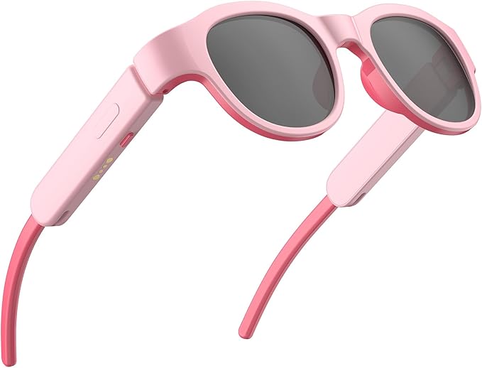 Kids Bluetooth Sunglasses for Boys & Girls 6-12, Smart Polarized UV400 Glasses (Pink)