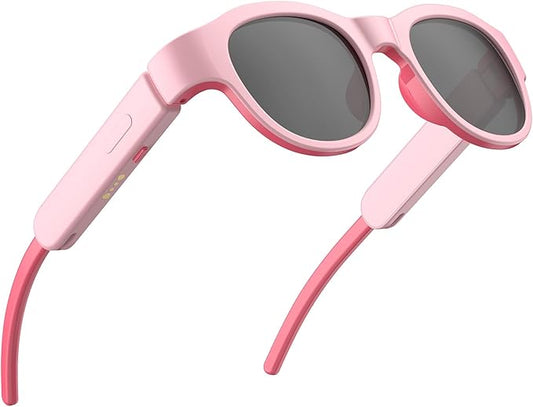 Kids Bluetooth Sunglasses for Boys & Girls 6-12, Smart Polarized UV400 Glasses (Pink)