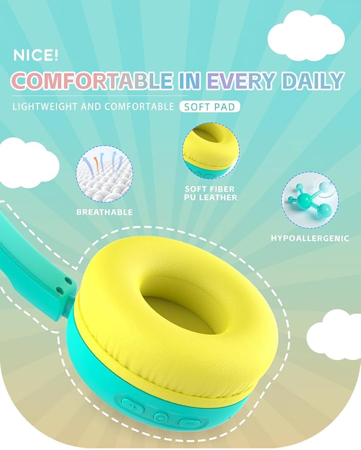 gorsun Kids Bluetooth Headphones,Toddler Headphones with Microphone,85dB Volume Limited,Bluetooth 5.3 Twistable Lightweight Kids Wireless Earphones for Boy Girl Tablet Travel School