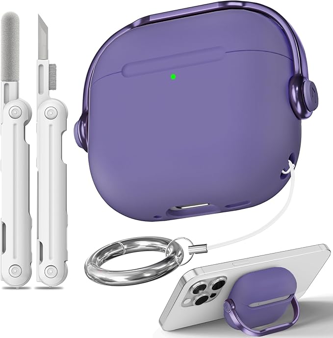 with Safety Lock for Airpods 4 Case, TPU Case for Apple Airpods 4 Case 2024 USB-C with Cleaner Kit, Drop Protection Airpods 4 Case Cover with Lock and Keychain, Charm Purple