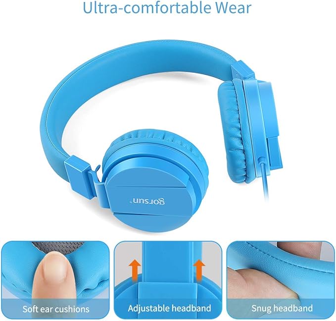 Kids Headphones, Gorsun Lightweight Stereo Wired Children's Headsets for Kids Adults Adjustable Headband Toddler Headset for Smartphones Computer Pad Earphones