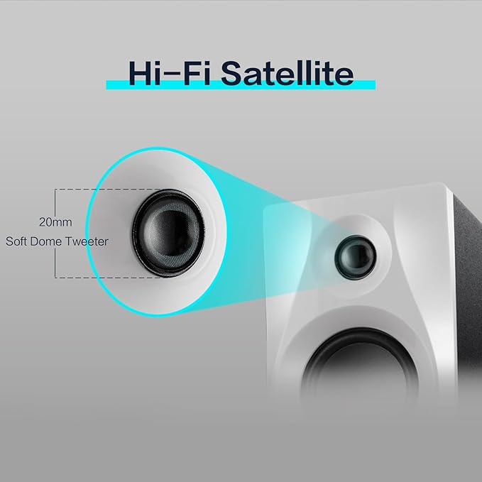 HiVi-Swans M10 Plus White Bookshelf Speaker, Bluetooth Powered Computer Speakers with Subwoofer 2.1 Home Speakers Stereo System – 60W RMS – AUX Audio
