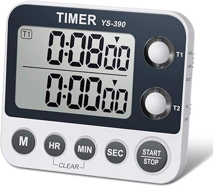 Digital Kitchen Cooking Timer, Dual Count Up & Down with Magnetic Back, Large Display, Adjustable Volume and Flashing Alarm Light, ON/Off Switch Stopwatch, Battery Included