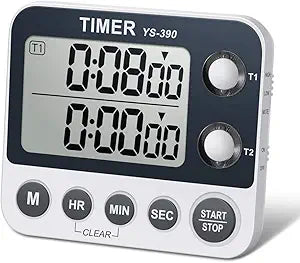 Digital Kitchen Cooking Timer, Dual Count Up & Down with Magnetic Back, Large Display, Adjustable Volume and Flashing Alarm Light, ON/Off Switch Stopwatch, Battery Included