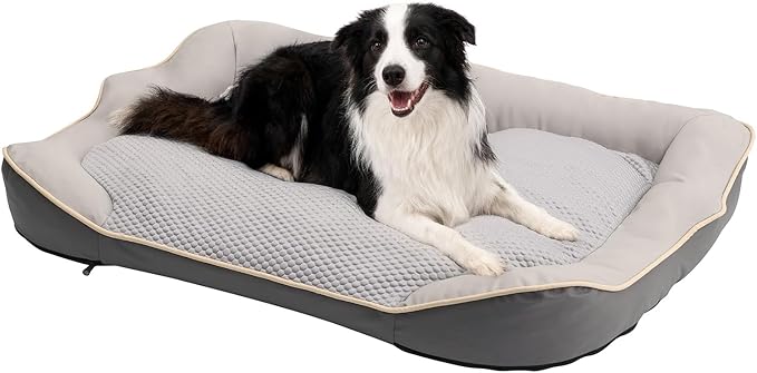 Waterproof Orthopedic Dog Bed for Large Dogs - Cooling PU Fabric, Removable Washable Cover, Medium-Size Pet Bed for Dogs & Crate Use