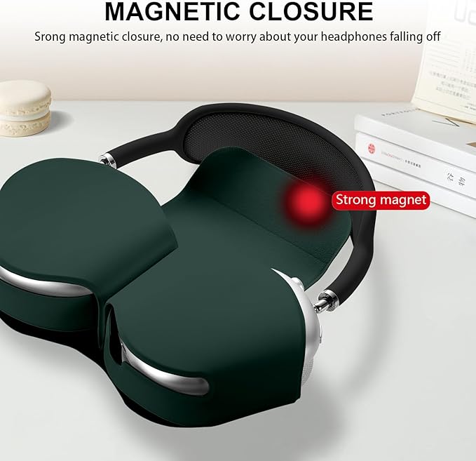 Maxjoy for Apple Airpods Max Smart Case Cover, Soft PU Leather Protective Cover Accessories for Airpod Max with Sleep Mode, Anti-Dust Travel Carrying Case for Airpods Pro Max Headphones, Dark Green