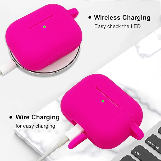 Compatible with AirPods Pro 2nd Generation Case with Cleaner Kit, Silicone Protective Case for Apple AirPod Pro 2nd/1st Earbuds Wireless Charging Cases with Bling Keychain (Hot Pink)