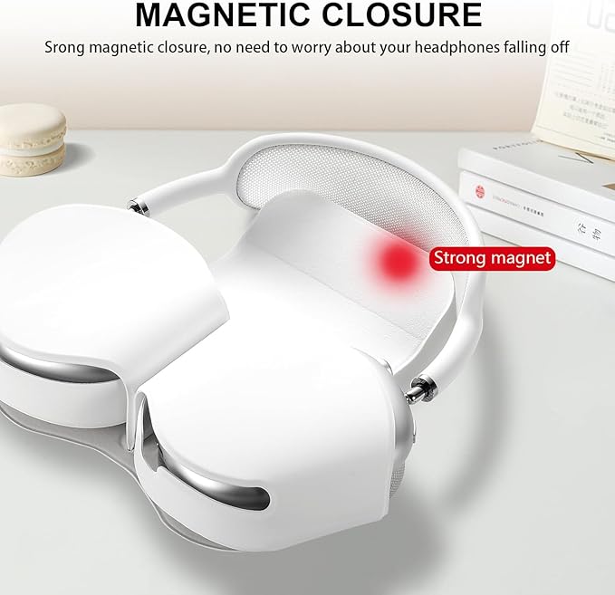 Maxjoy for Apple Airpods Max Smart Case Cover, Soft PU Leather Protective Cover Accessories for Airpod Max with Sleep Mode, Anti-Dust Travel Carrying Case for Airpods Pro Max Headphones, White