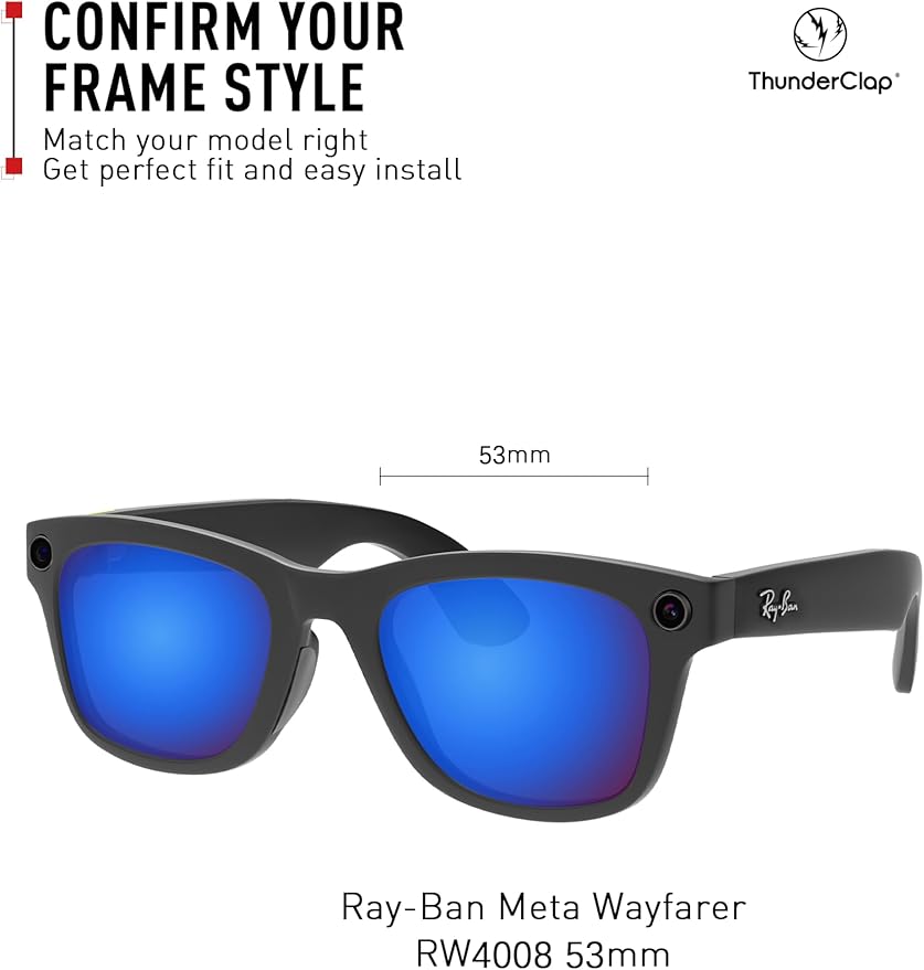 ThunderClap POLARIZED Replacement Lenses Compatible with Ray-Ban Meta Wayfarer RW4006 50mm | RW4008 53mm Smart Glasses