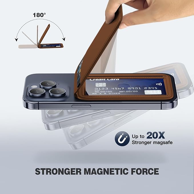 Mag-Safe Wallet for iPhone - Lightweight Magnetic Phone Wallet Stand With Adjustable Leather Card Holder for iPhone 17/16/15/14/13/12 Series, Not for Mini (Brown)