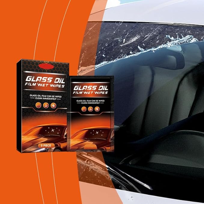 Glass Oil Film Wet Wipes(5PIECE /box)，Glass Oil Film Remover for Car, Easy and Convenient to Use, Can be Wiped Clean Immediately, Improve Car Windshields and Windows Clarity for Safe Driving (1Pcs)