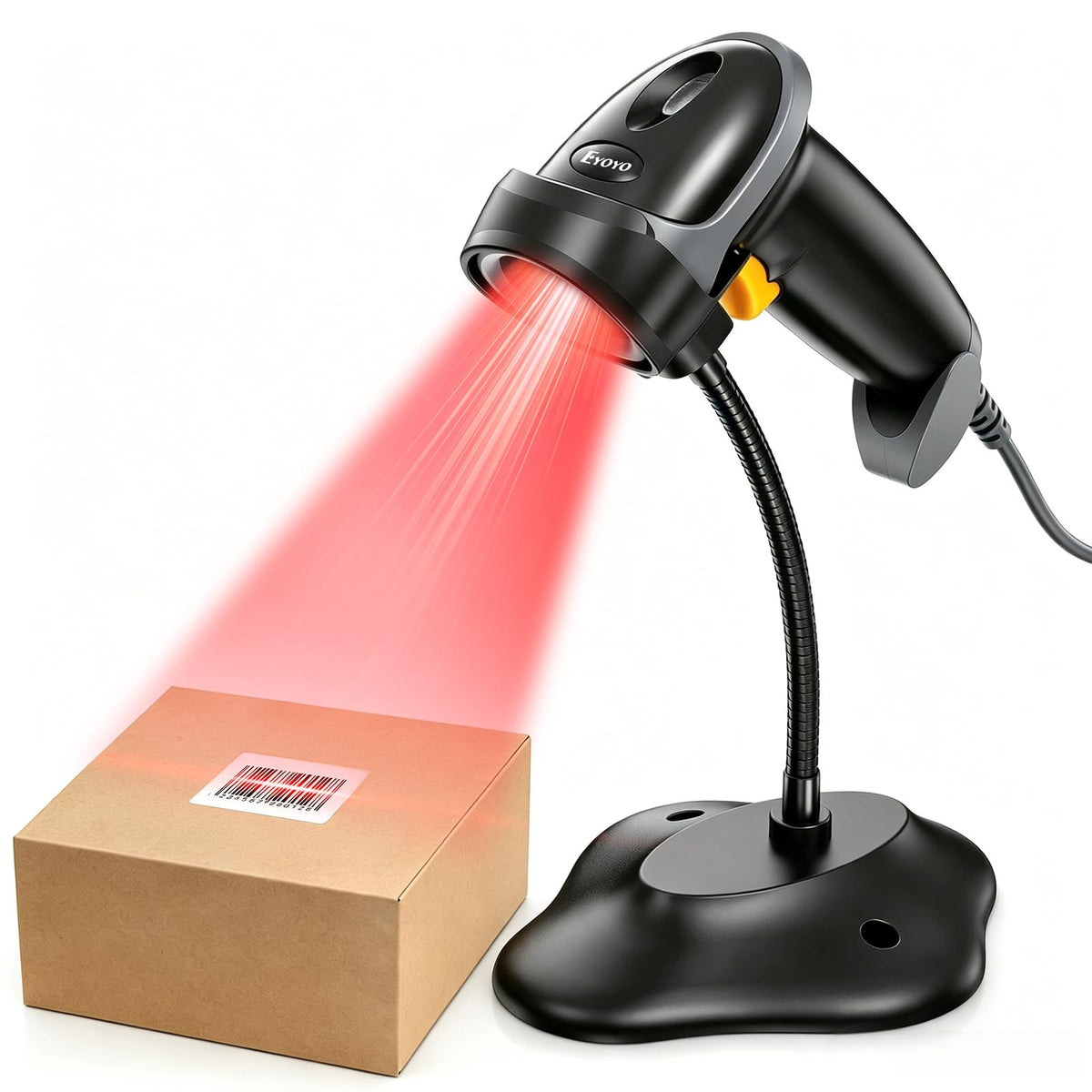 Eyoyo Handheld USB Wired 2D Barcode Scanner with Gooseneck Stand for POS