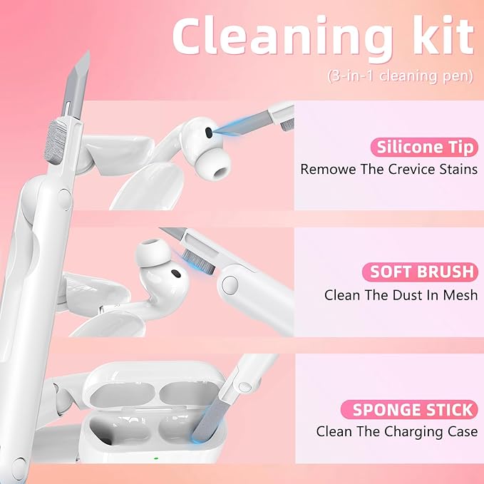 Clear Case for AirPods Pro 3 Case Cover with Safety Lock,Soft TPU Cover with Phone Stand & Cleaning Kit,Cute Bling Keychain for Women Girls-Clear Pink