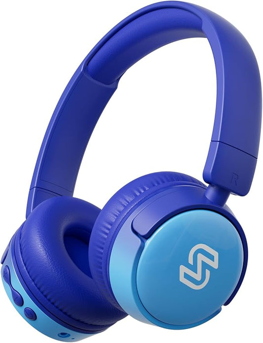 S62 Kids Bluetooth Headphones, Wireless Headphones for Kids Over Ear with Microphone, 85/94dB Volume Limiter Headset for Girls Boys, Foldable Headset for Learning & Entertainment-Blue