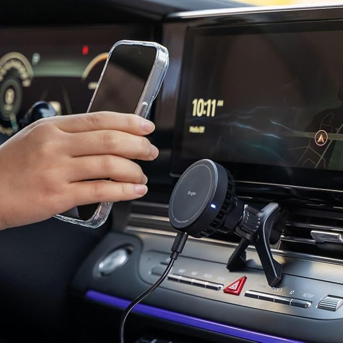 Ringke Qi2 Peltier Magnetic Car Charger Mount [Compatible with MagSafe] Car Phone Holder with Cooling Technology, Super Fast Qi2 Charger Designed for iPhone 16 Pro Max Plus 15 14 13 12 11 - Black