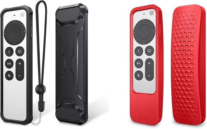 Fintie Protective Case for Apple TV Remote 2021 2022 - Soft TPU Lightweight Anti Slip Shockproof Cover + 2-in-1 Silicone Case for Apple TV Siri Remote (2nd Gen/3rd Gen) and Apple AirTag (Pack of 2)
