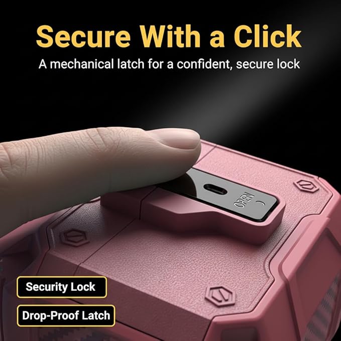 for AirPods Pro 3 Case, Secure Lock Magnetic Lid Cover with Keychain, Military Grade Shockproof Protective Case for Airpods Pro 3rd Generation, Wireless Charging & Front LED Visible,Pink