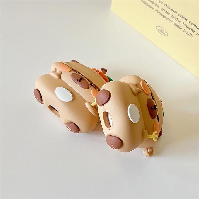 Case Compatible with Airpods 3, 3D Cute Kawaii Orange Capybara Design Keychain Case Cover, Portable Earbuds Accessories Soft Silicone Shockproof Wireless Earphone Protector with Hook