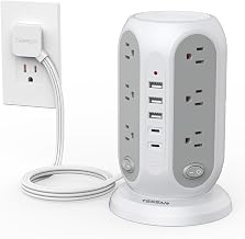 TESSAN Tower Power Strip Surge Protector, Flat Extension Cord 6 Ft, Grey