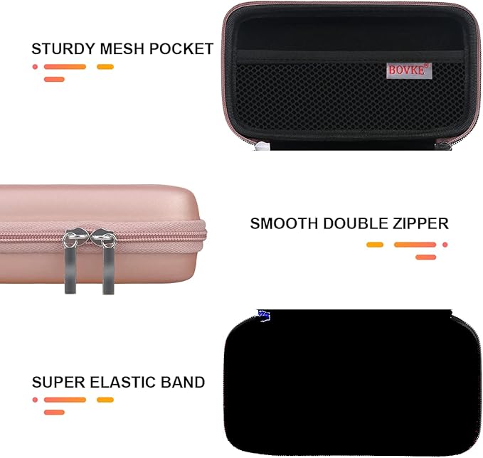 BOVKE Hard Case for Roku Voice Remote Controller, Streaming Stick+ / 4K, TV Steaming Stick 3820R/ 3821R/3941R, Extra Mesh Pocket for Adapters, Cables, Rose Gold