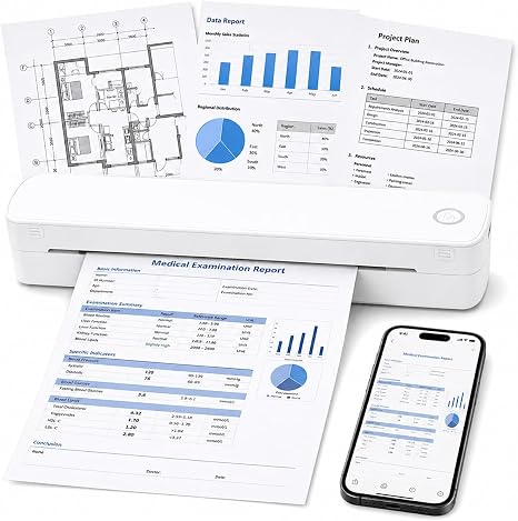 A4 Portable Thermal Printer - Wireless Bluetooth Inkless Printer