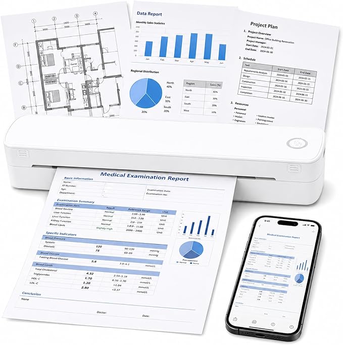 A4 Portable Thermal Printer - Wireless Bluetooth Inkless Printer