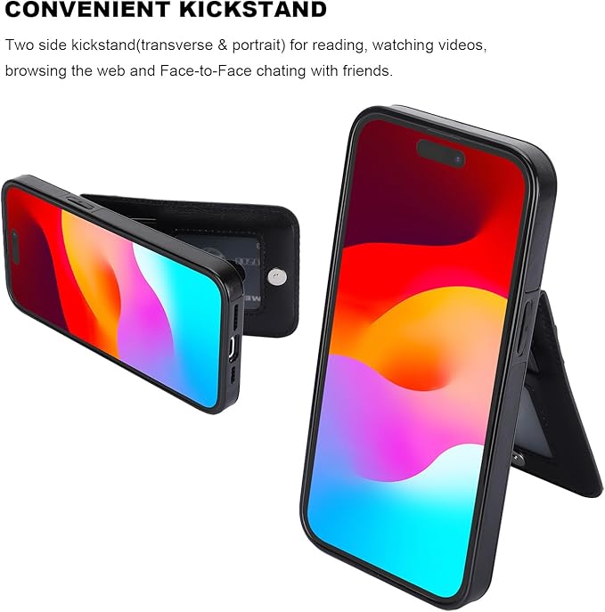 KIHUWEY Compatible with iPhone 15 Case Wallet with Credit Card Holder, Flip Premium Leather Magnetic Clasp Kickstand Heavy Duty Protective Cover for iPhone 15 6.1 Inch (Black)