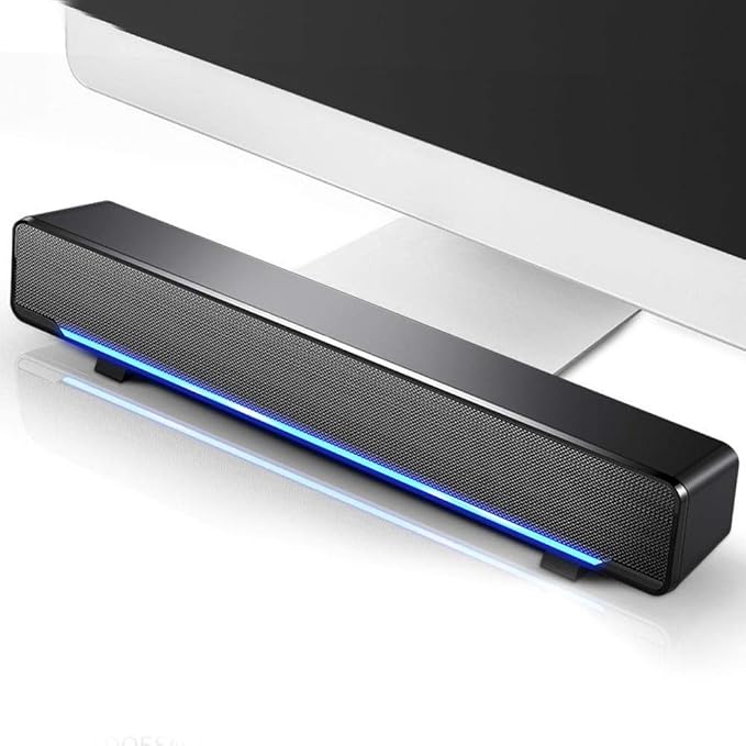 Bewinner USB Wired Soundbar, 3.5mm Stereo Soundbar Music Player Bass Surround Sound Box for Desktop Laptop TV Smartphone Tablet PC MP3 MP4, Portable Subwoofer Home Audio Speakers(Black)