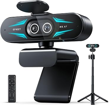 EMEET C60E Dual 4K Webcam for Streaming with Tripod, Wide-Angle & Telephoto