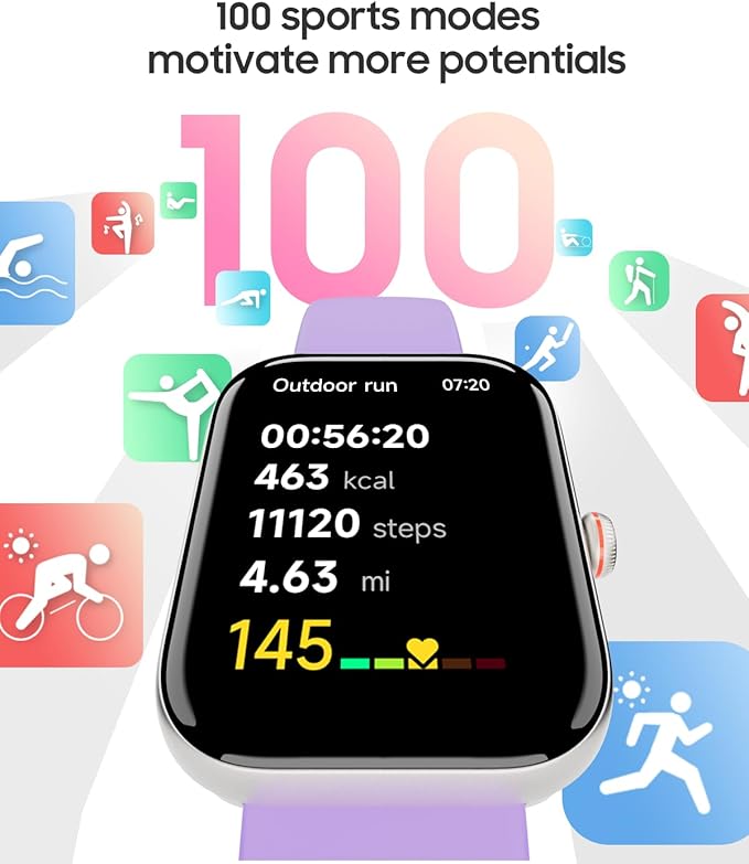 TOOBUR Smart Watch for Women, Alexa Built-in, Answer/Make Calls, 1.91" HD Screen Fitness Watch, IP68 Waterproof, 100 Sports, Heart Rate Monitor, Sleep Tracker, Smartwatch Compatible Android iOS, Lilac