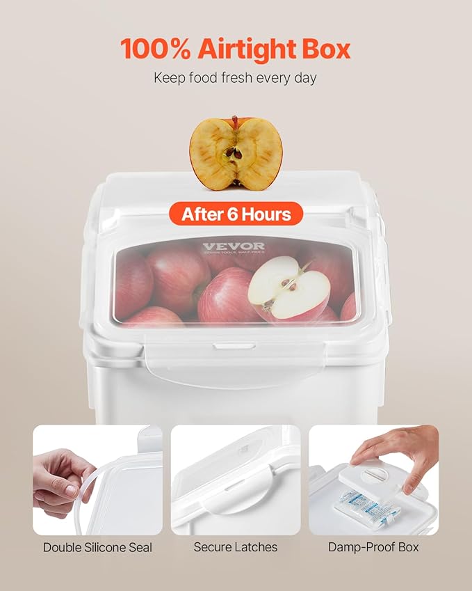 VEVOR Rice Storage Container, 3.5Gal/15Lx2 + 4.5Gal/20Lx2 Large Dog Food Dispenser Bin, Kitchen Ingredient Grain Cereal Bin, Pet food Containers with Wheels, 4 Measuring Cups, Airtight Lid, 4 Pack