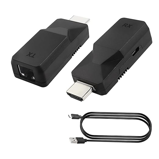 MEIRIYFA HDMI Extender Ethernet RJ45 to HDMI Adapter Repeater Over LAN Cat6 Cable Up to 196ft/60m 1080p Transmitter and Receiver from Displays for HDTV, PC, DVD