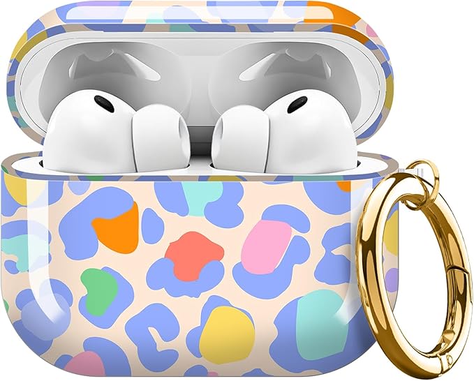 Compatible with AirPods Pro 3 Case 2025 for Women Girls – Cute Shockproof Protective Cover with Gold Round Buckle, Anti-Drop Soft Case for AirPod Pro 3rd Gen (Colorful Leopard)