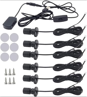 6 PCS Mini LED Spotlight for Display Cabinet, Aluminum USB Showcase Lights with Dimmer, 5V 1W Rotatable Jewelry Display Lighting for Painting Plant Picture (Warm White 3000K, Black)