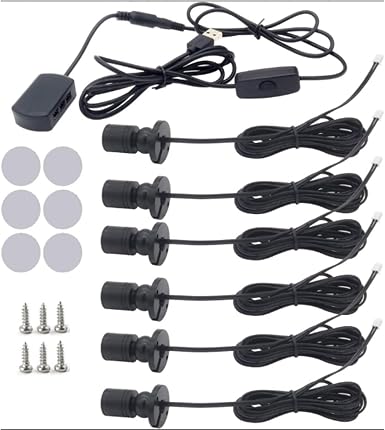 6 PCS Mini LED Spotlight for Display Cabinet, Aluminum USB Showcase Lights with Dimmer, 5V 1W Rotatable Jewelry Display Lighting for Painting Plant Picture (Warm White 3000K, Black)