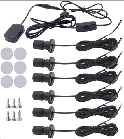 6 PCS Mini LED Spotlight for Display Cabinet, Aluminum USB Showcase Lights with Dimmer, 5V 1W Rotatable Jewelry Display Lighting for Painting Plant Picture (Warm White 3000K, Black)