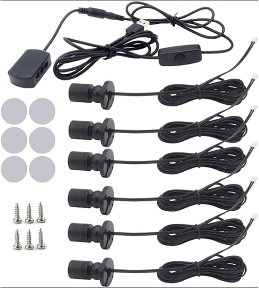 6 PCS Mini LED Spotlight for Display Cabinet, Aluminum USB Showcase Lights with Dimmer, 5V 1W Rotatable Jewelry Display Lighting for Painting Plant Picture (Warm White 3000K, Black)