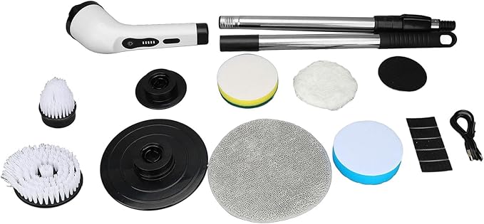Electric Spin Scrubber, Multifunction Rechargeable Cordless Brush with Adjustable Handle, Replaceable Brush Heads Shower Brush for Bathroom Kitchen
